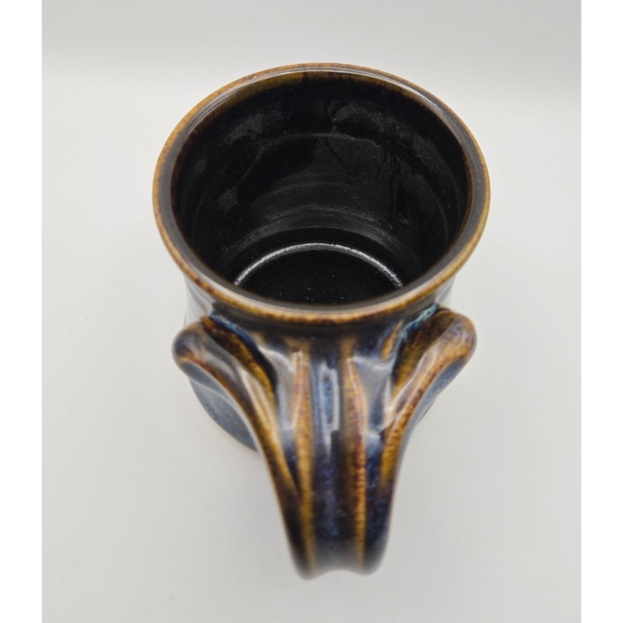 Paul/Denise Morris Stoneware Blue/Brown Pottery Mug, Signed. Company, ROCK HARD Pottery