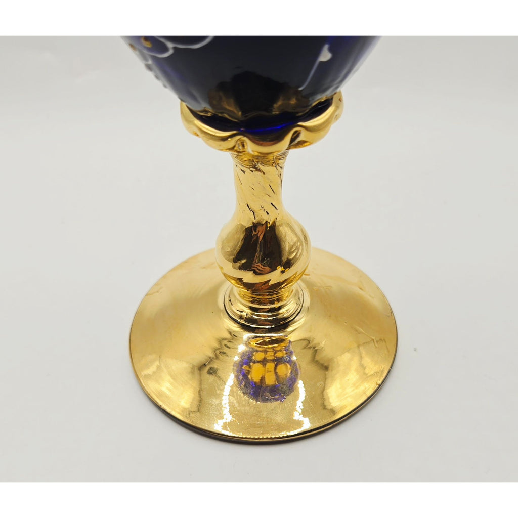 Hand-Painted Bohemian Neoclassical Cobalt Blue & Gold Glass Vase W/ Greek Design Elegant