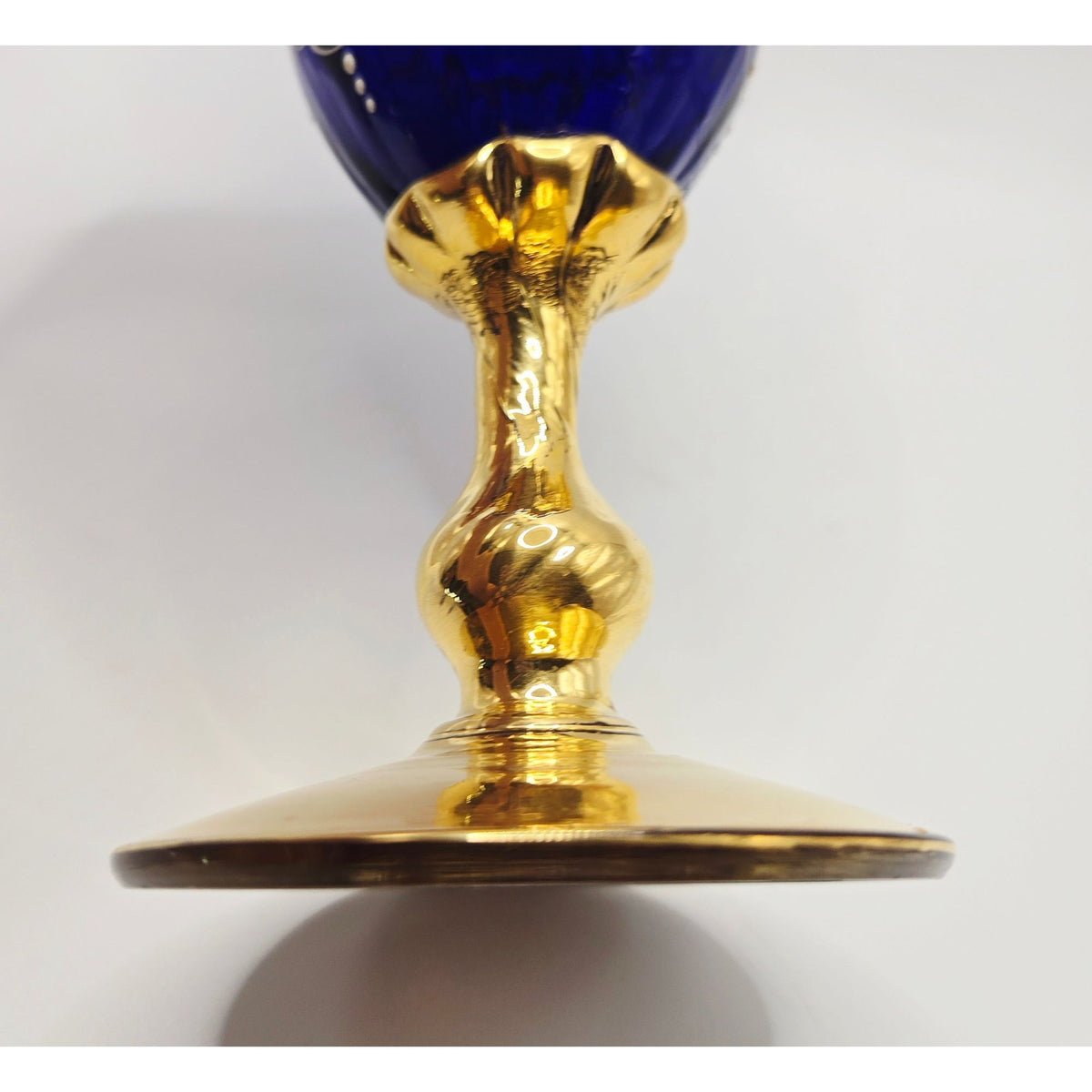 Hand-Painted Bohemian Neoclassical Cobalt Blue & Gold Glass Vase W/ Greek Design Elegant