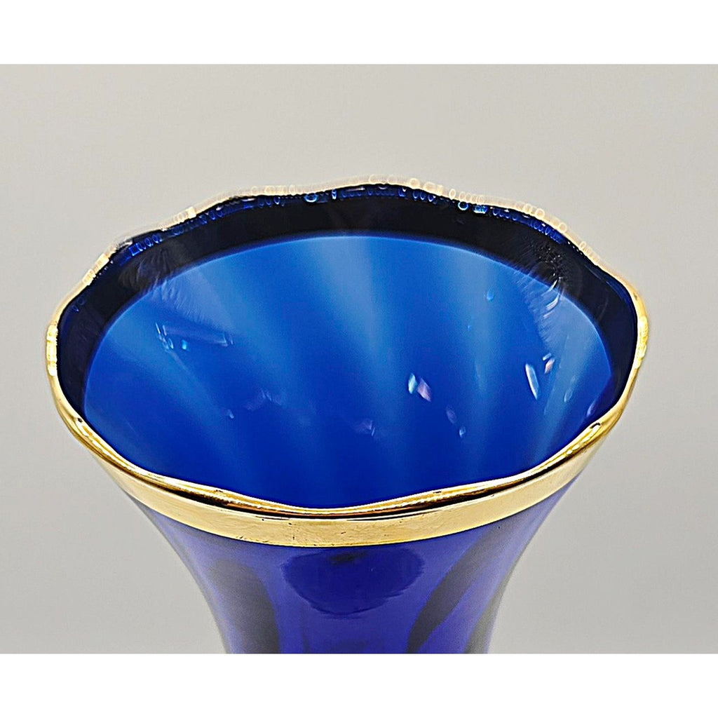Hand-Painted Bohemian Neoclassical Cobalt Blue & Gold Glass Vase W/ Greek Design Elegant