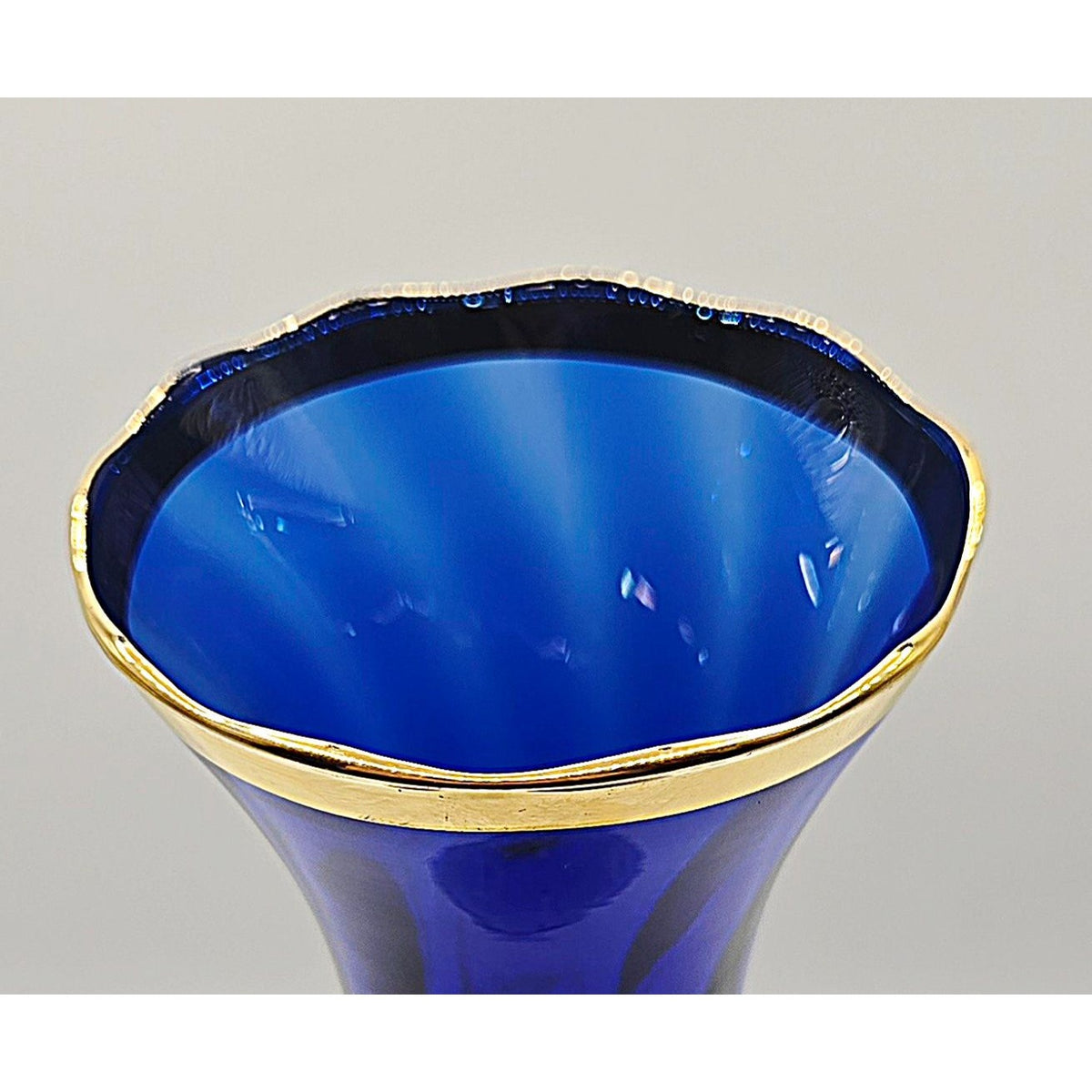 Hand-Painted Bohemian Neoclassical Cobalt Blue & Gold Glass Vase W/ Greek Design Elegant