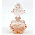Vintage Pink Frosted Glass Perfume Bottle  Floral Design Ornate Stopper