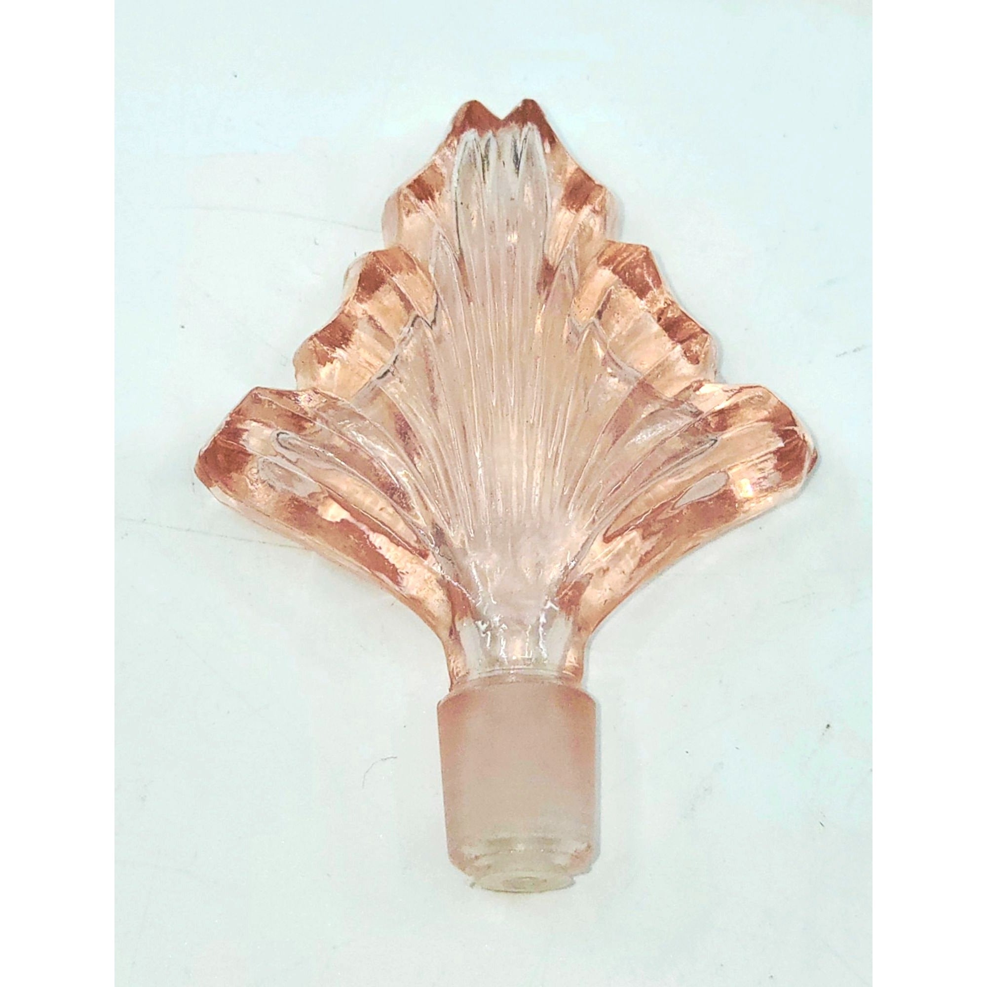 Vintage Pink Frosted Glass Perfume Bottle  Floral Design Ornate Stopper