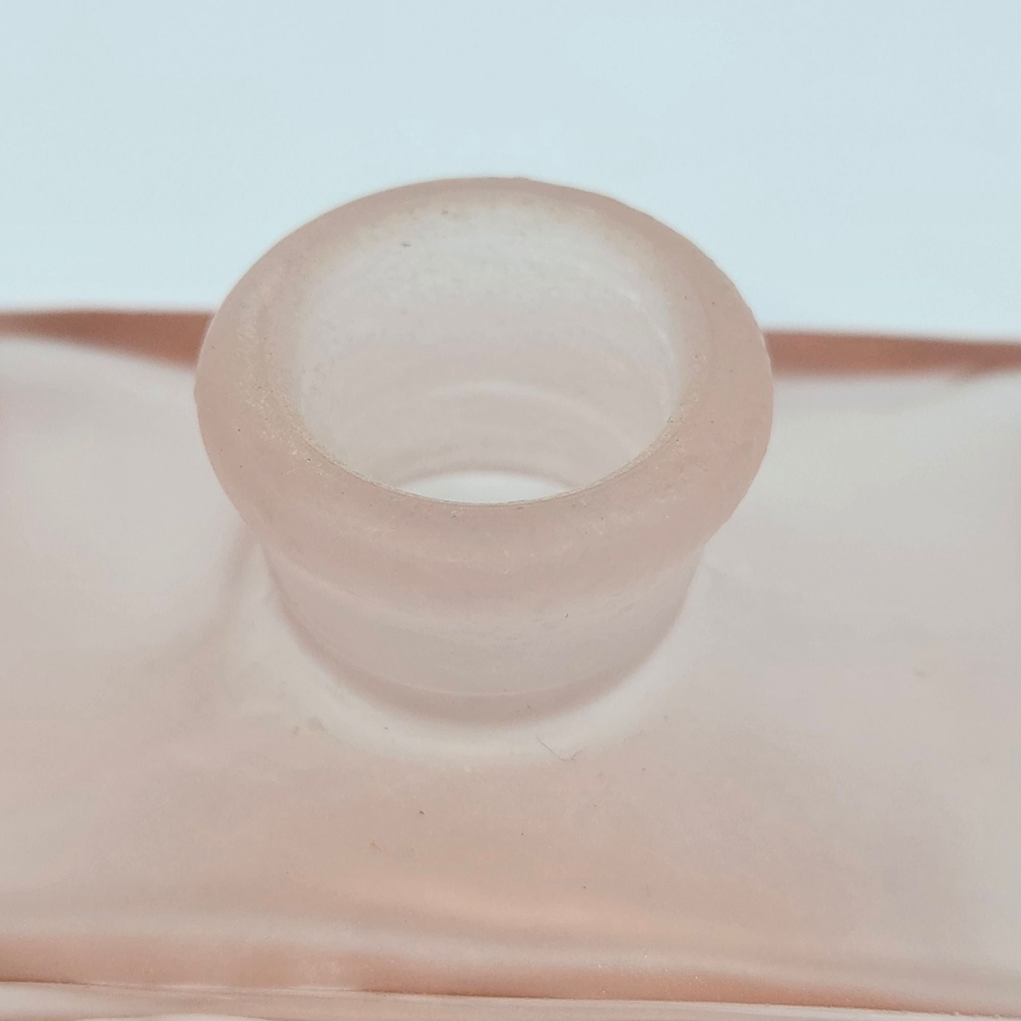 Vintage Pink Frosted Glass Perfume Bottle  Floral Design Ornate Stopper