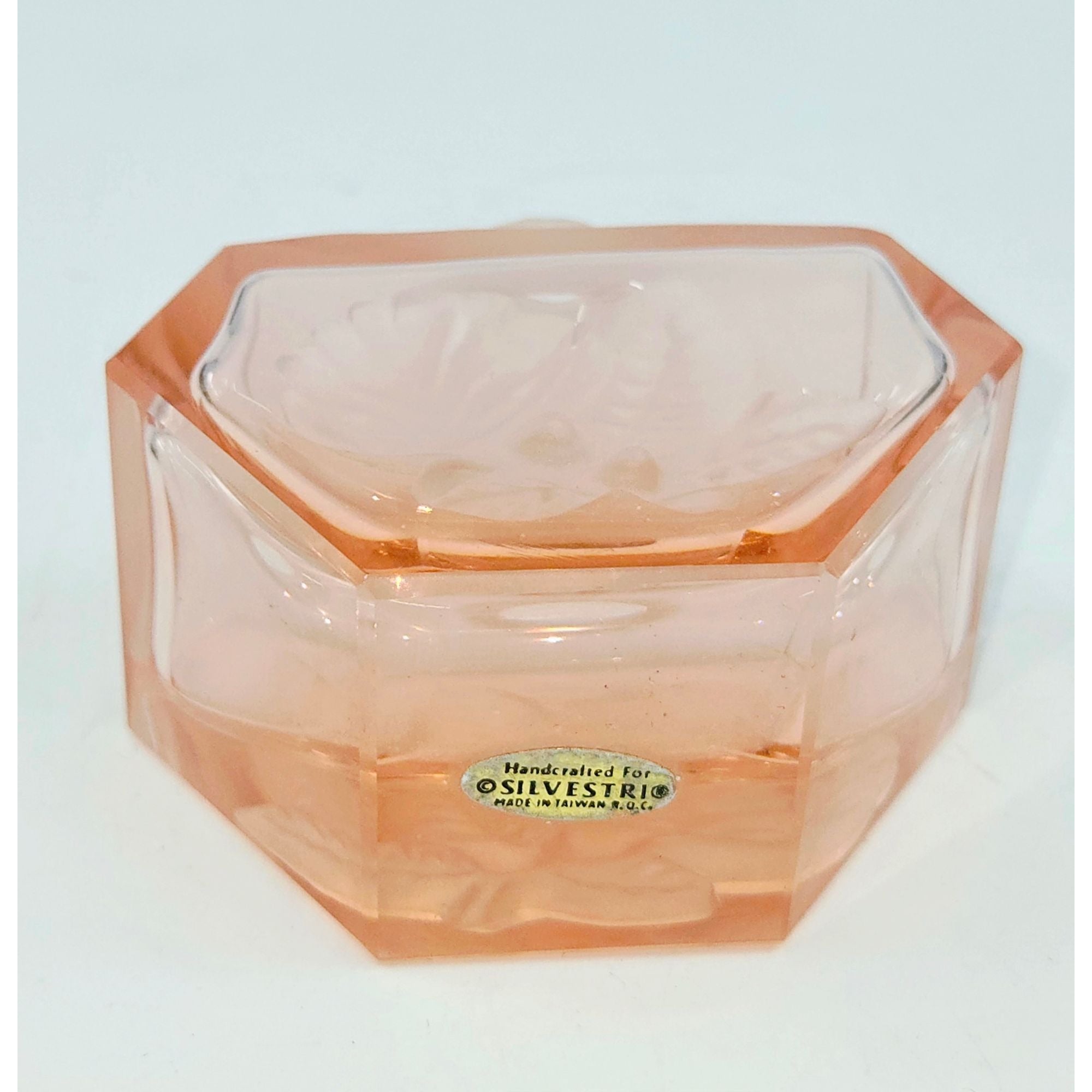 Vintage Pink Frosted Glass Perfume Bottle  Floral Design Ornate Stopper