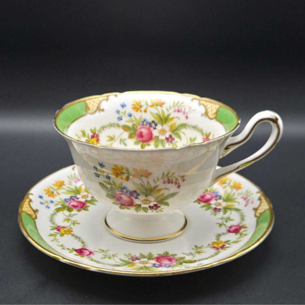 Shelley Fine Bone China Dubarry Tea Cup Set Floral Pattern Gold Trim, England