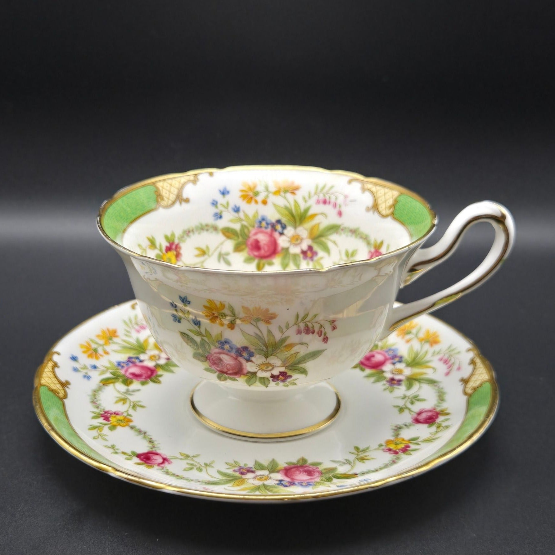 Shelley Fine Bone China Dubarry Tea Cup Set Floral Pattern Gold Trim, England
