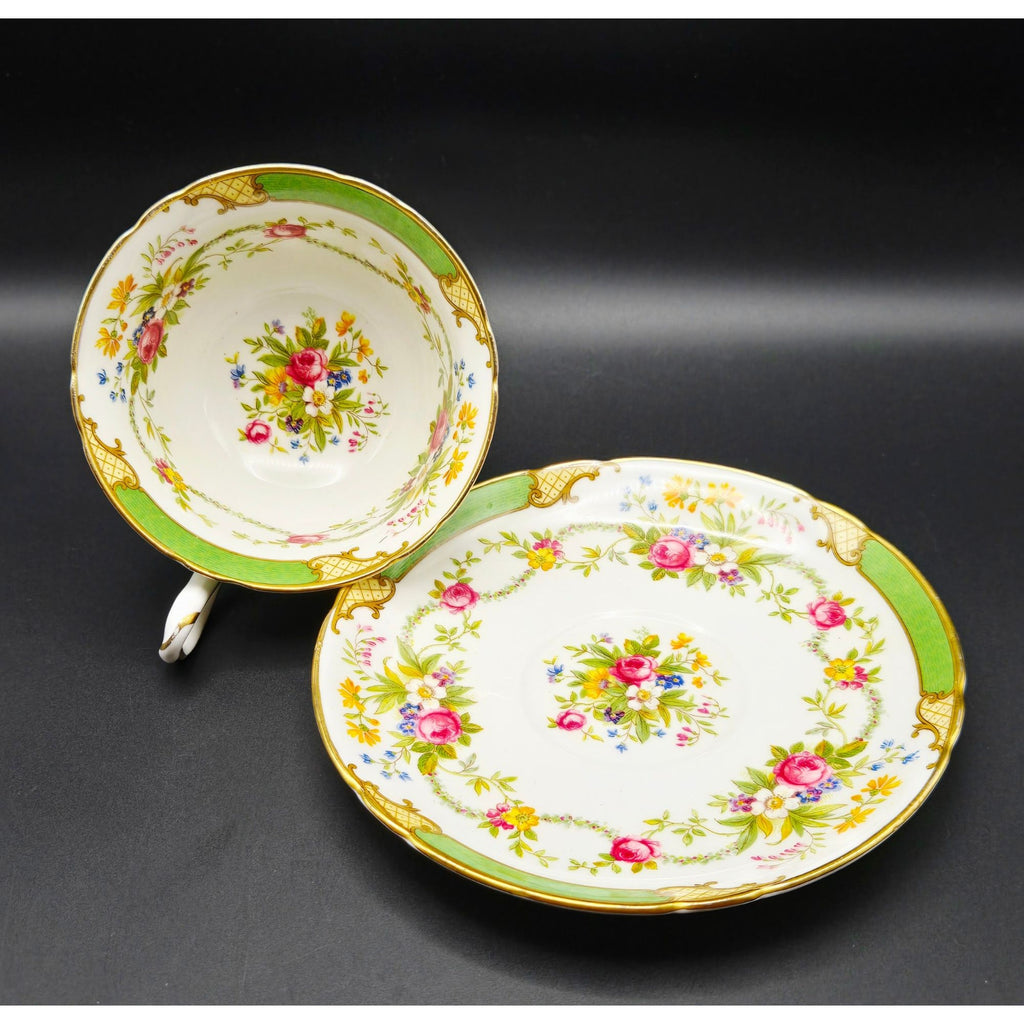 Shelley Fine Bone China Dubarry Tea Cup Set Floral Pattern Gold Trim, England