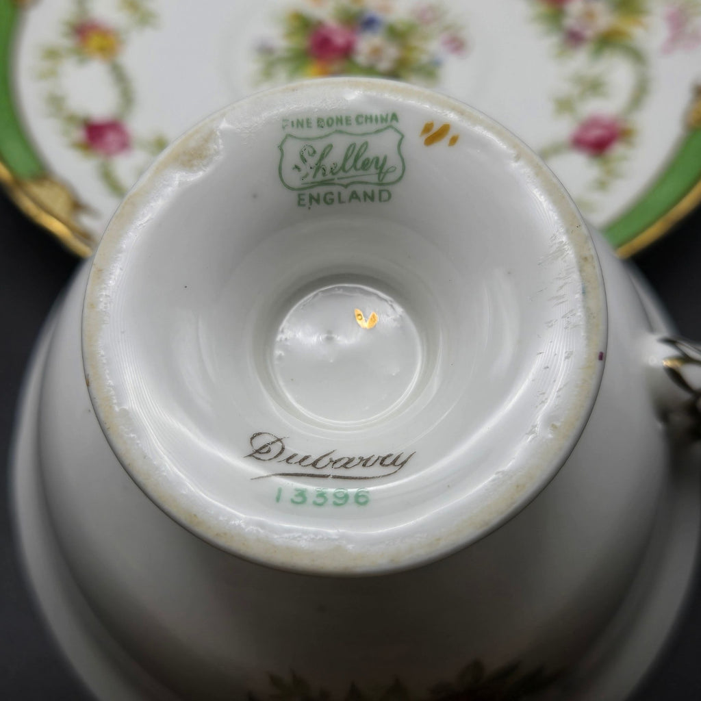 Shelley Fine Bone China Dubarry Tea Cup Set Floral Pattern Gold Trim, England