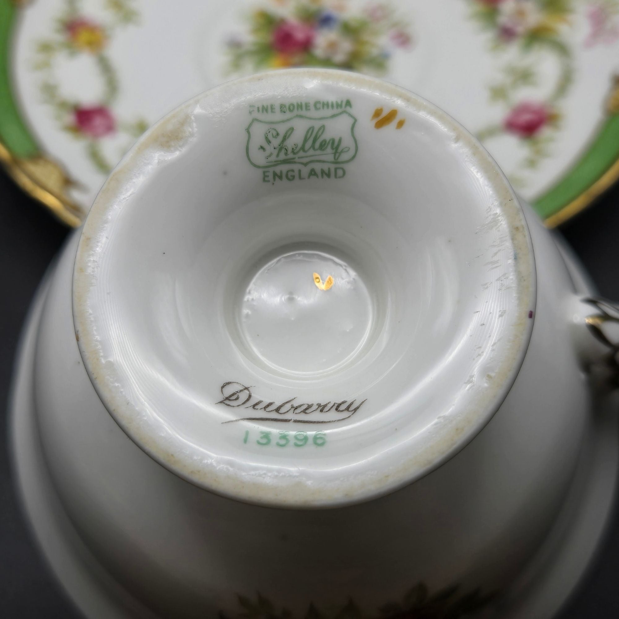 Shelley Fine Bone China Dubarry Tea Cup Set Floral Pattern Gold Trim, England