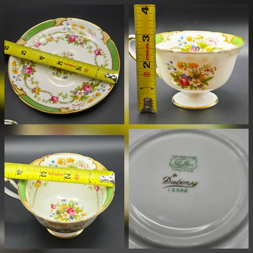 Shelley Fine Bone China Dubarry Tea Cup Set Floral Pattern Gold Trim, England