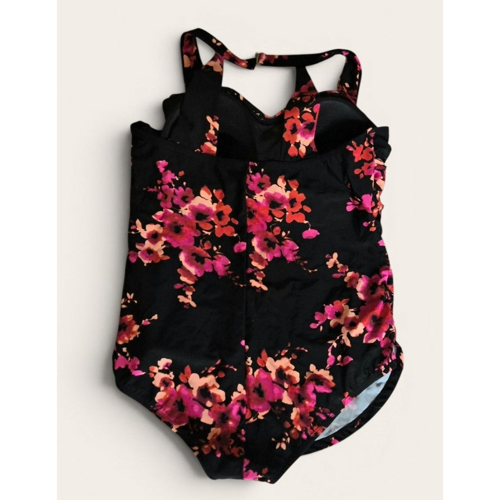 New Meet.Curve Womens Pink Floral One-Piece Swimsuit 3XL Black, Pink, Orange