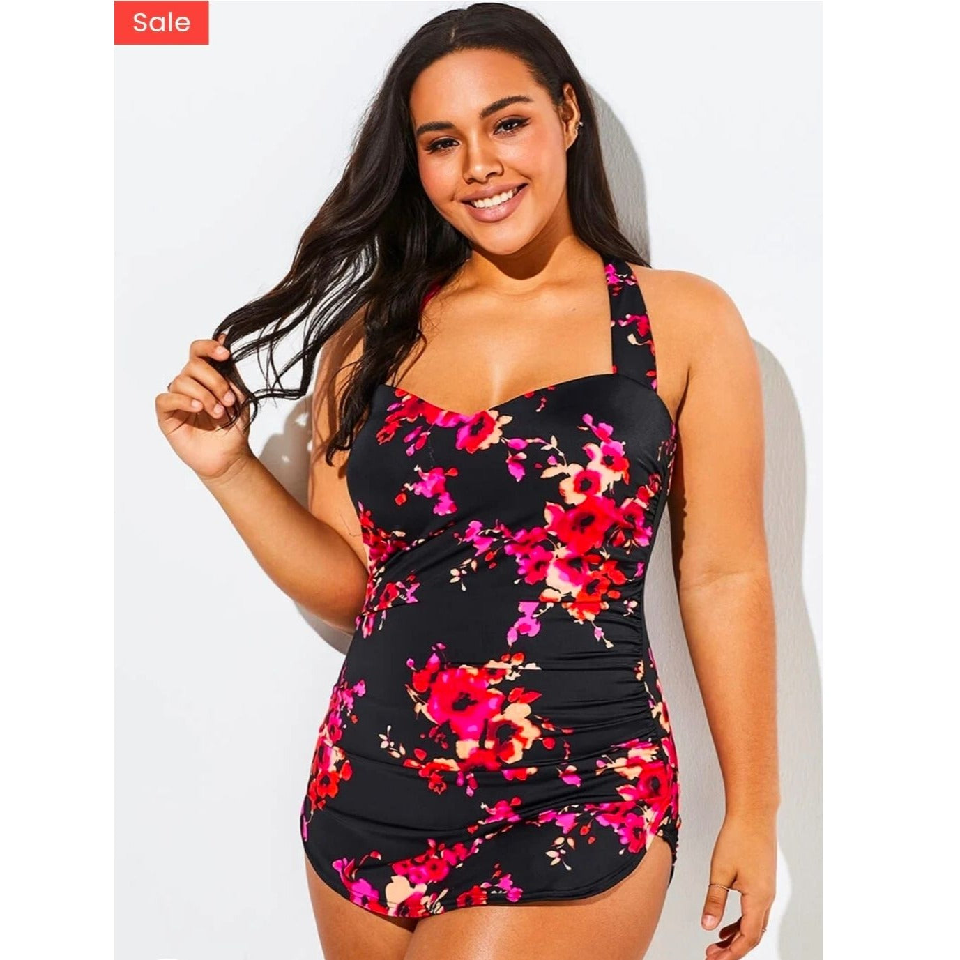 New Meet.Curve Womens Pink Floral One-Piece Swimsuit 3XL Black, Pink, Orange