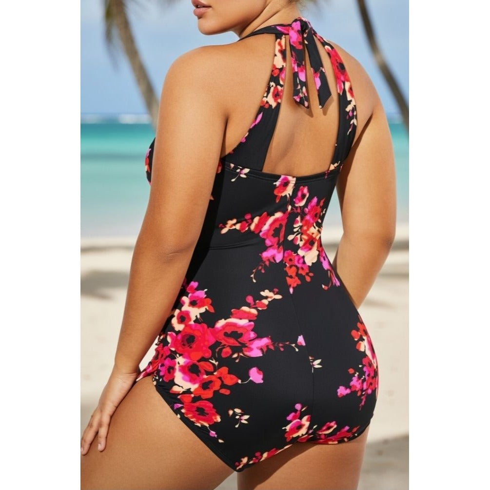 New Meet.Curve Womens Pink Floral One-Piece Swimsuit 3XL Black, Pink, Orange