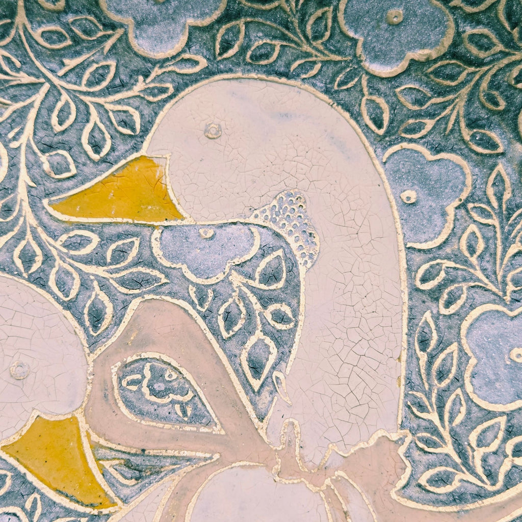 Decorative Goose, Brass Bowl Geese With Hand-Painted enameled Geese & Floral Design