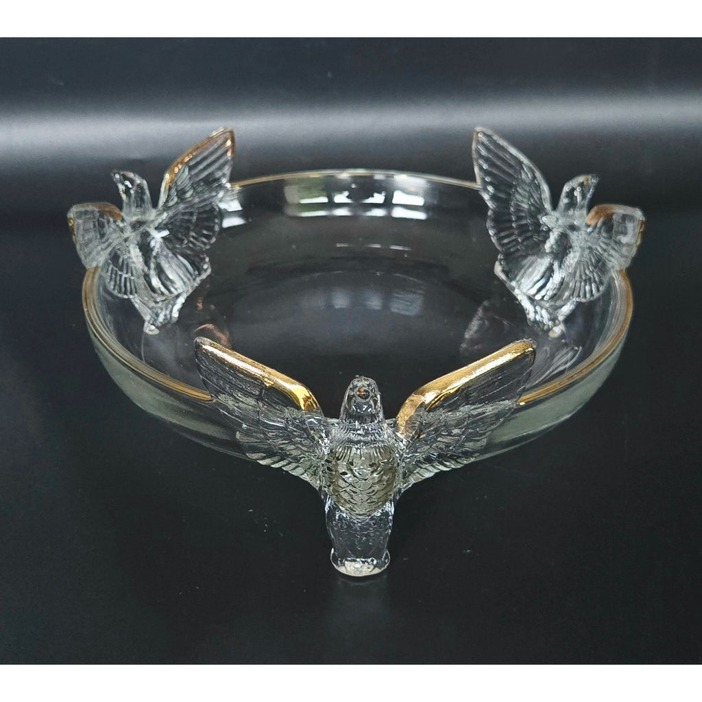 Vintage Jeanette Glass Bowl With Gold Accents & Birds