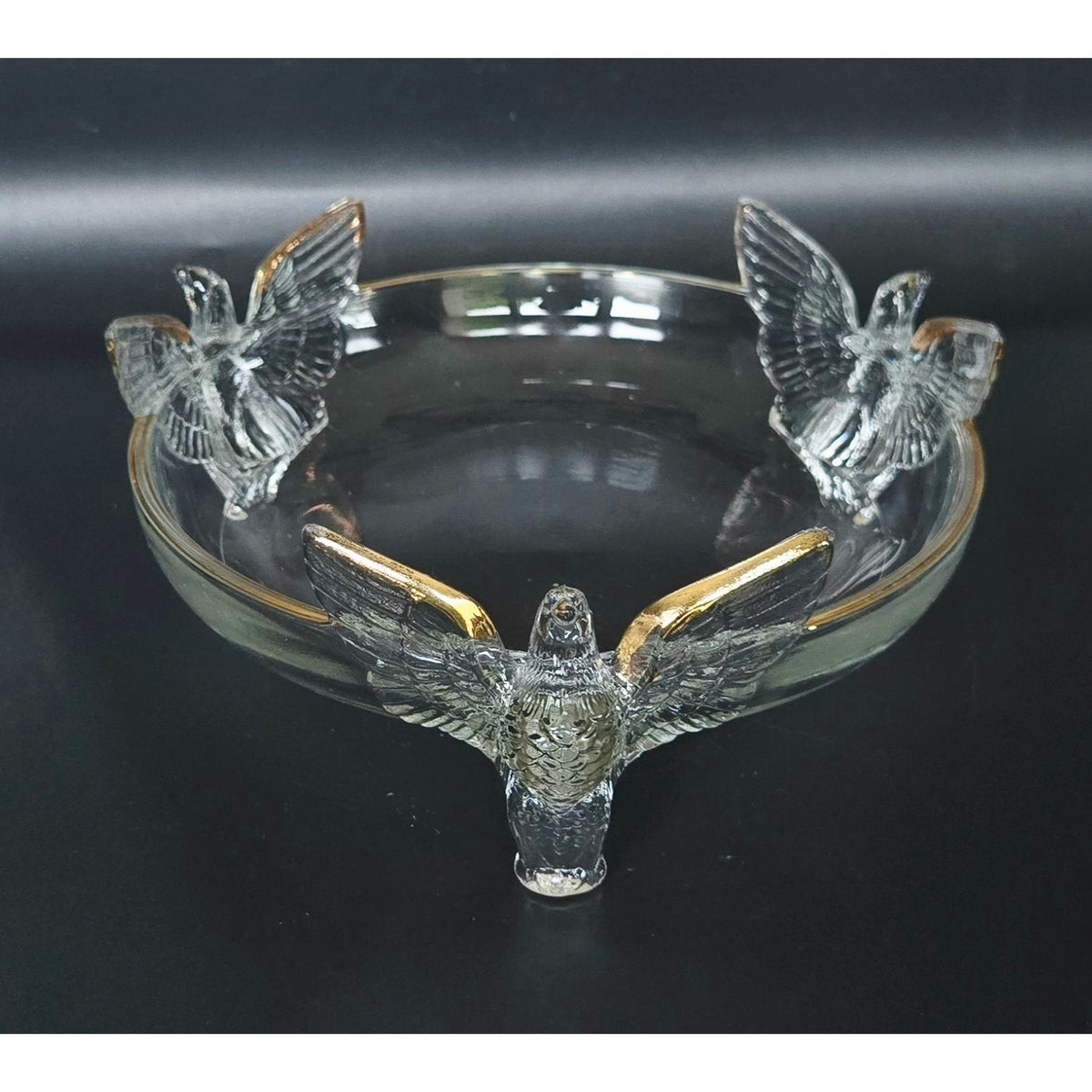 Vintage Jeanette Glass Bowl With Gold Accents & Birds