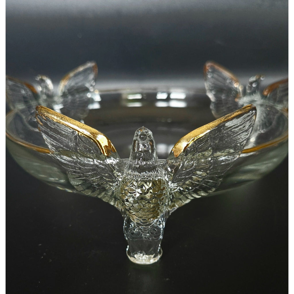 Vintage Jeanette Glass Bowl With Gold Accents & Birds