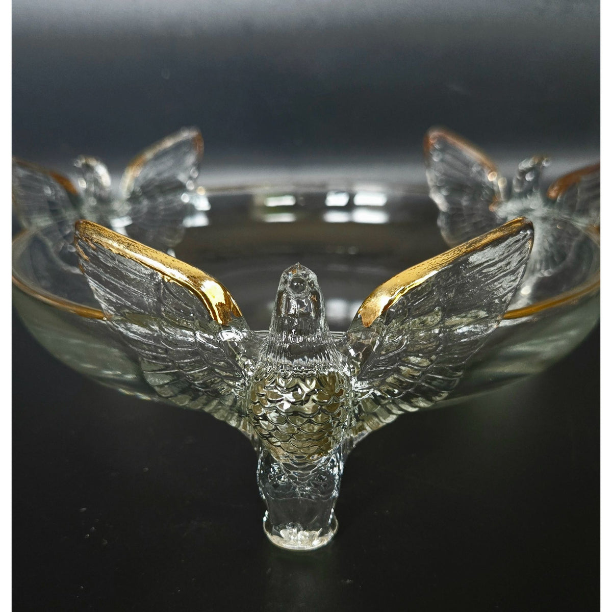 Vintage Jeanette Glass Bowl With Gold Accents & Birds