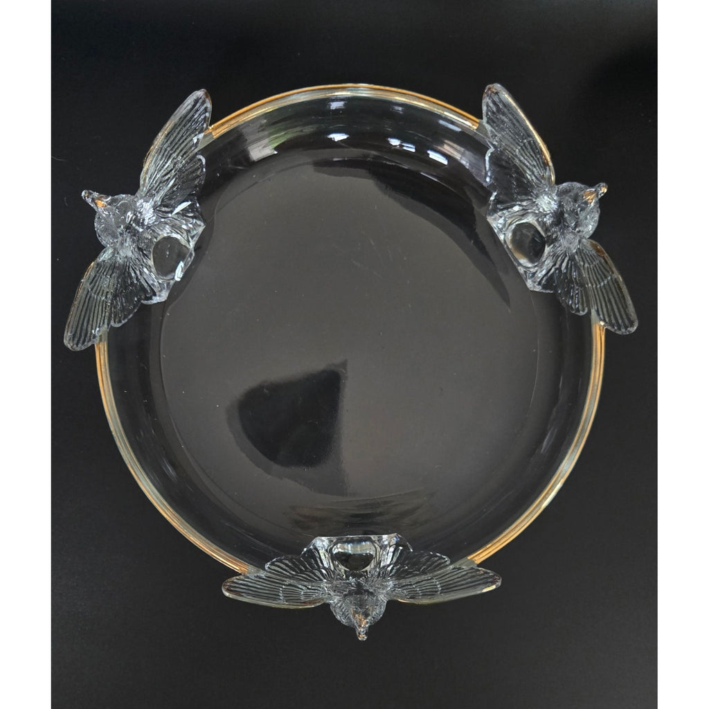 Vintage Jeanette Glass Bowl With Gold Accents & Birds