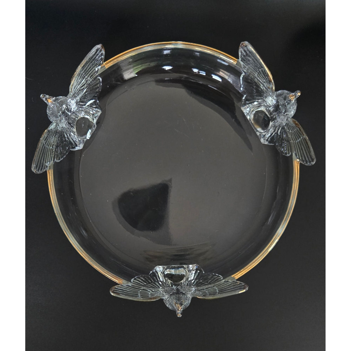 Vintage Jeanette Glass Bowl With Gold Accents & Birds