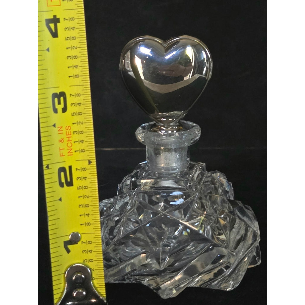 Vintage Crystal Perfume Bottle With Silver Heart Stopper