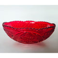 Vintage Brockwitz Amberina Red Pressed Glass Bowl, Intricate Starburst Pattern And Scalloped Edge