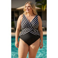 Black & White Striped Plus Size One-Piece Swimsuit With Lined Cups - 3XL - Nylon/Spandex Blend