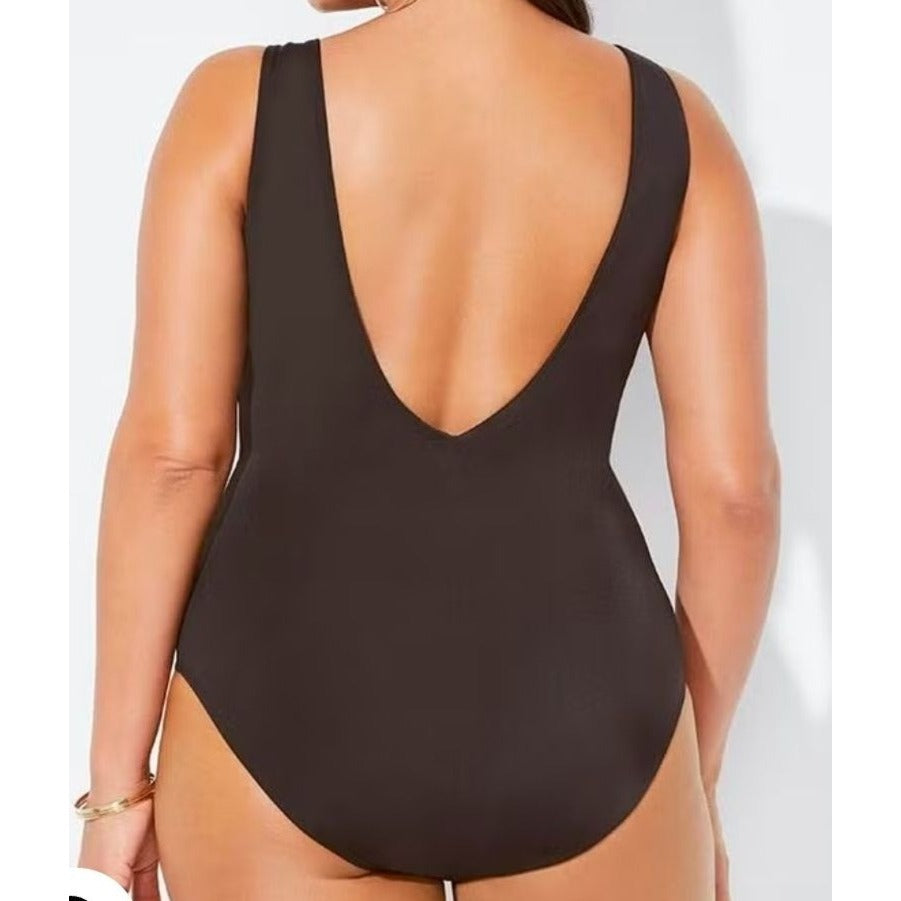 Black & White Striped Plus Size One-Piece Swimsuit With Lined Cups - 3XL - Nylon/Spandex Blend
