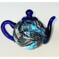 Dynasty Gallery Teapot Paperweight, Blue Swirl, Bubbles, Cobalt, Hand Blown Glass
