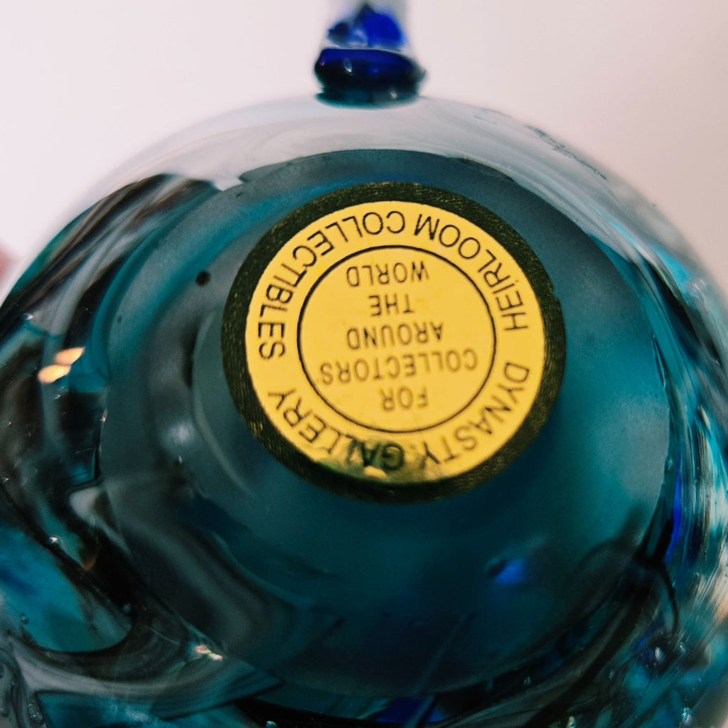 Dynasty Gallery Teapot Paperweight, Blue Swirl, Bubbles, Cobalt, Hand Blown Glass