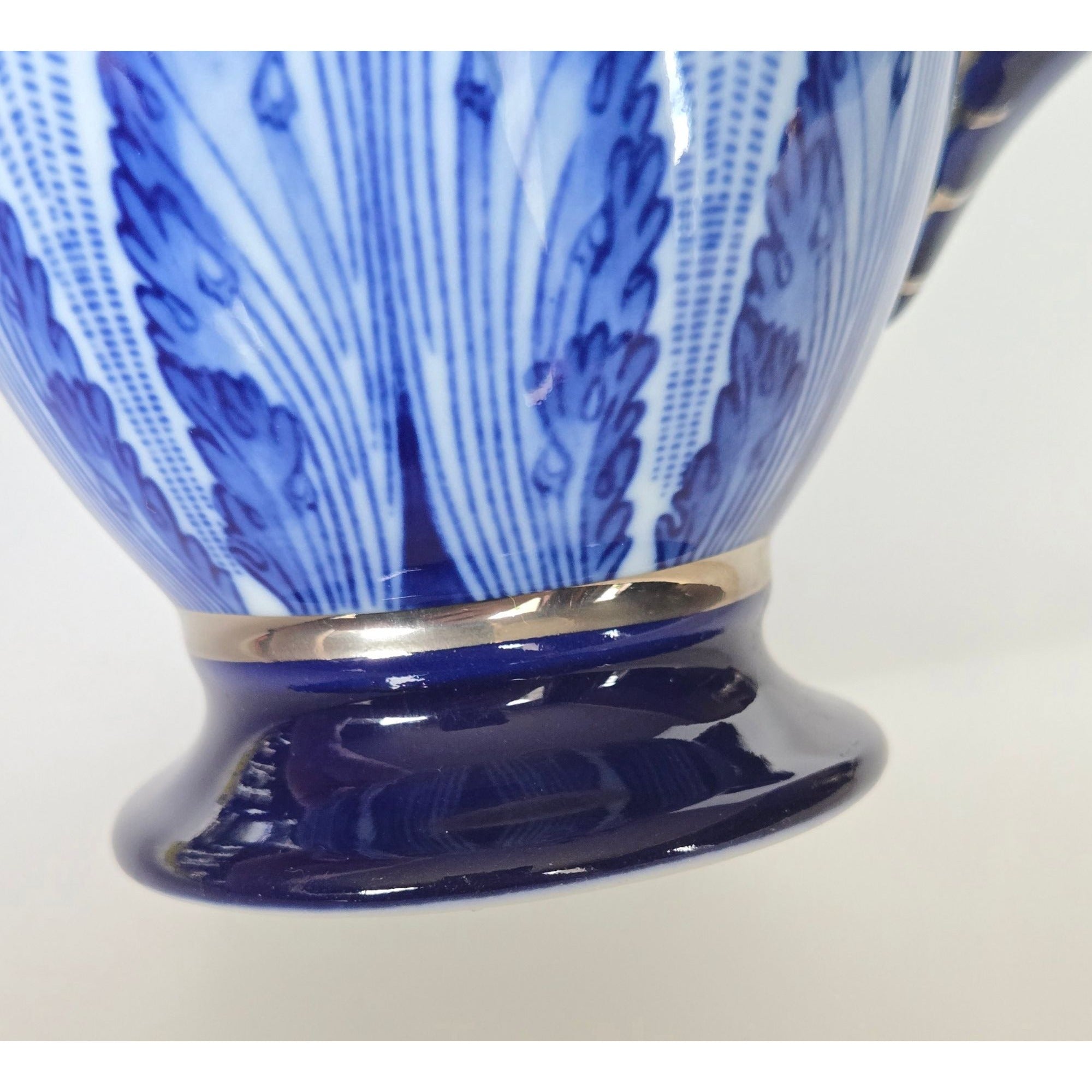 Vintage Blue & White Bombay Porcelain Creamer With Leaf Detailing - Elegant Decorative Pitcher 6" x 6"