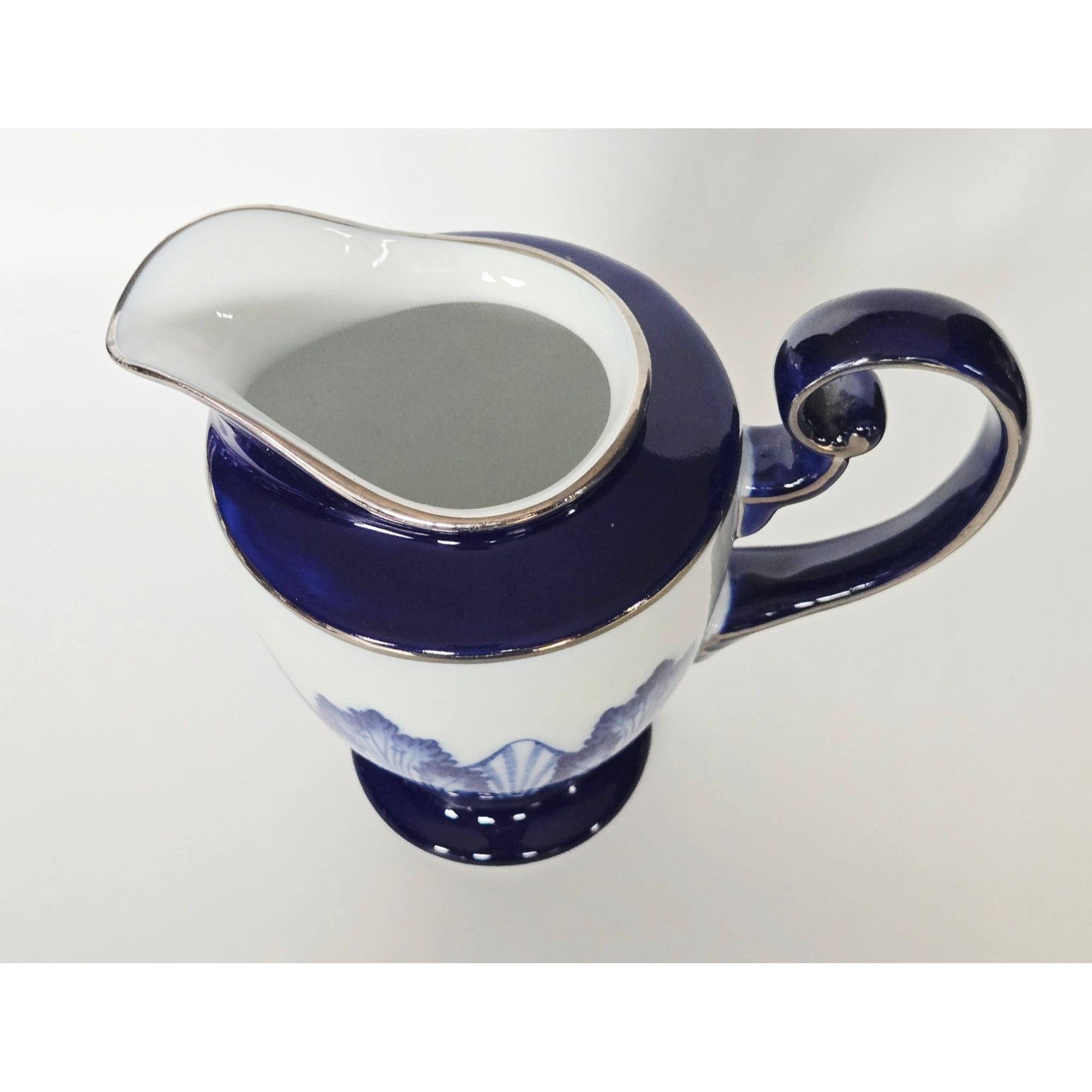Vintage Blue & White Bombay Porcelain Creamer With Leaf Detailing - Elegant Decorative Pitcher 6" x 6"