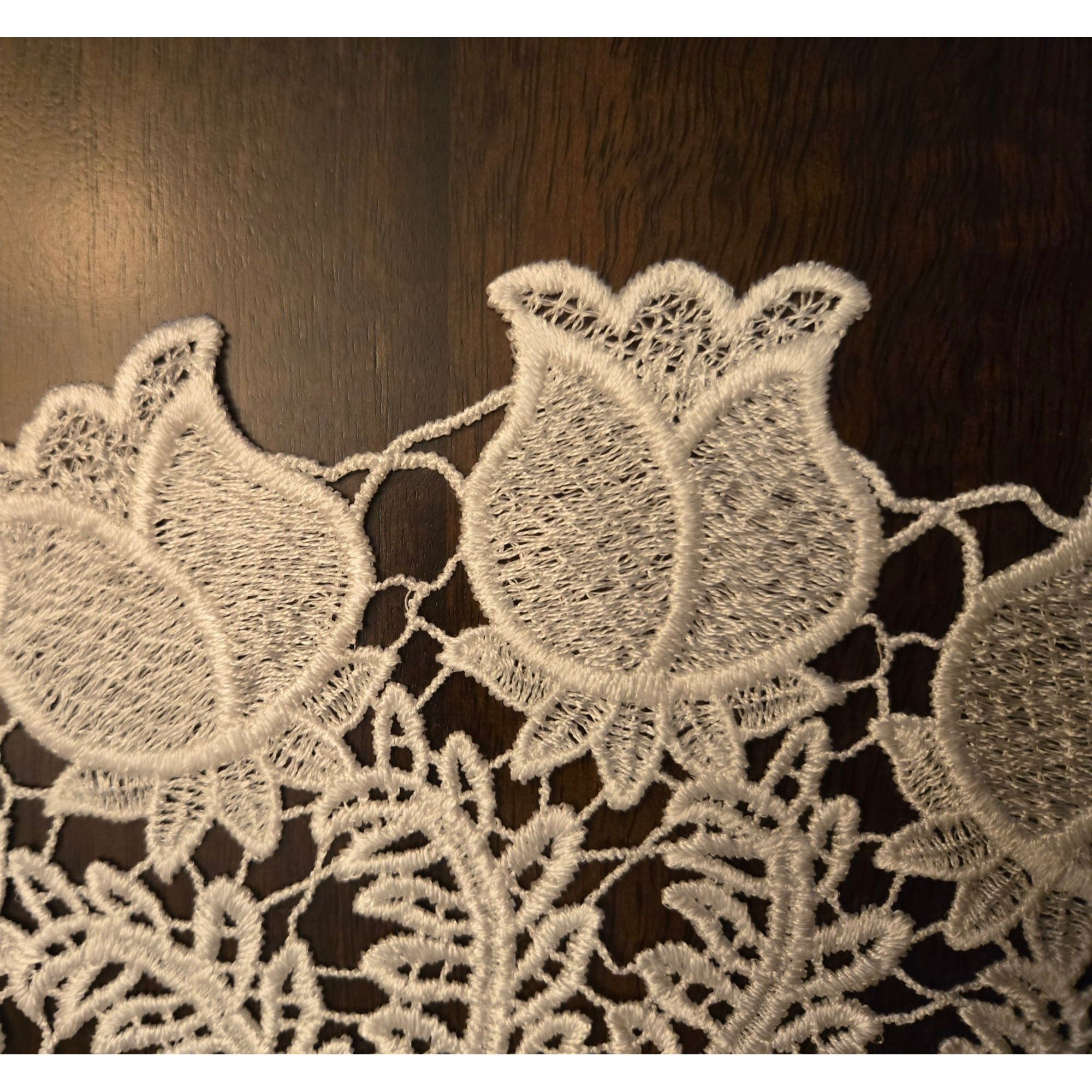 Handmade White Lace Doily Floral Tulip Design Round