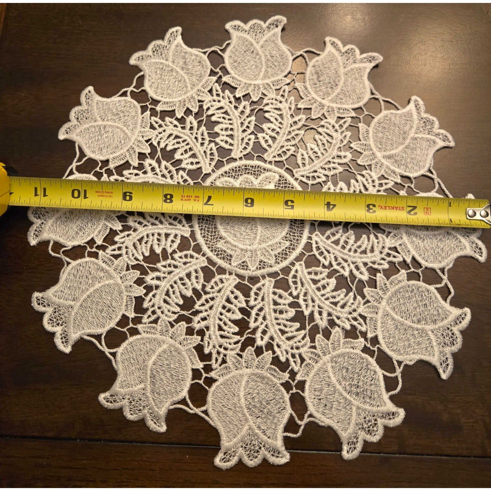 Handmade White Lace Doily Floral Tulip Design Round