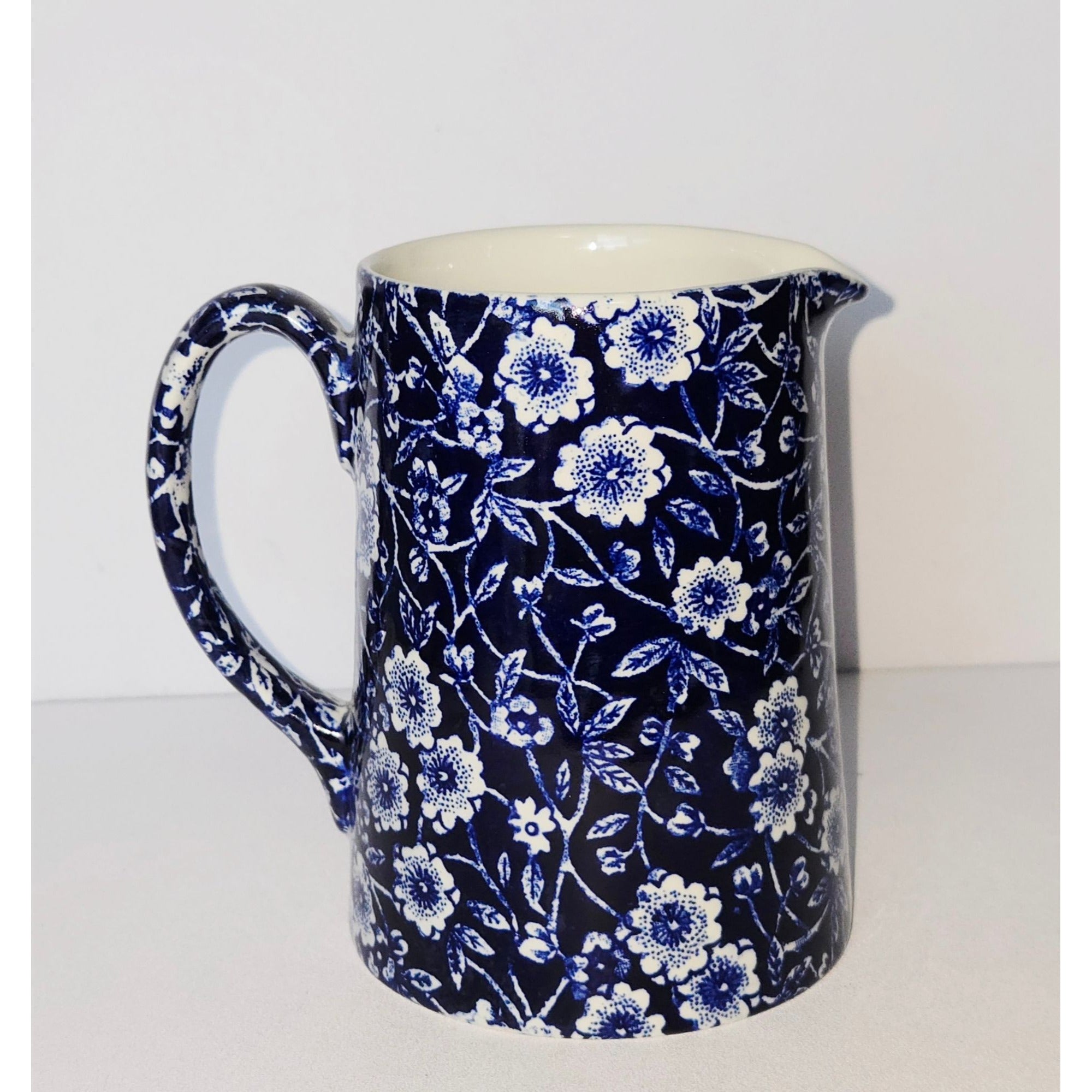Lovely Vintage Calico Creamer Blue Floral Small Pitcher 4"  England