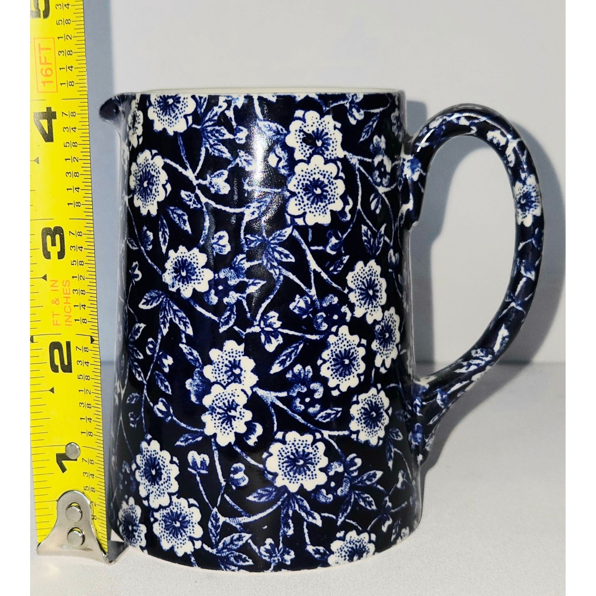 Lovely Vintage Calico Creamer Blue Floral Small Pitcher 4"  England