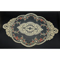 Vintage Lace Table Doile With Pink floral Embroidery & Scalloped Edges