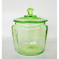 Vintage Anchor Hocking Uranium Glass Jar / Canister With Lid Glows