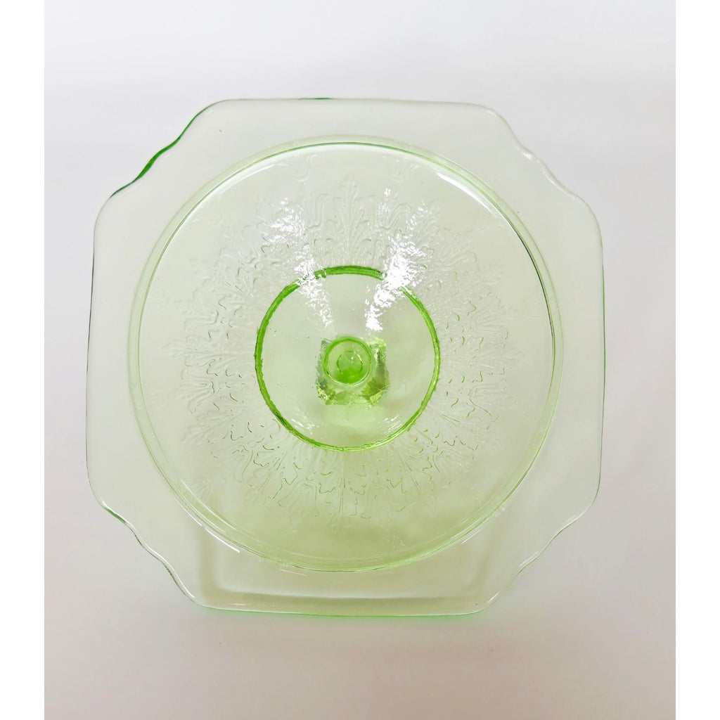 Vintage Anchor Hocking Uranium Glass Jar / Canister With Lid Glows