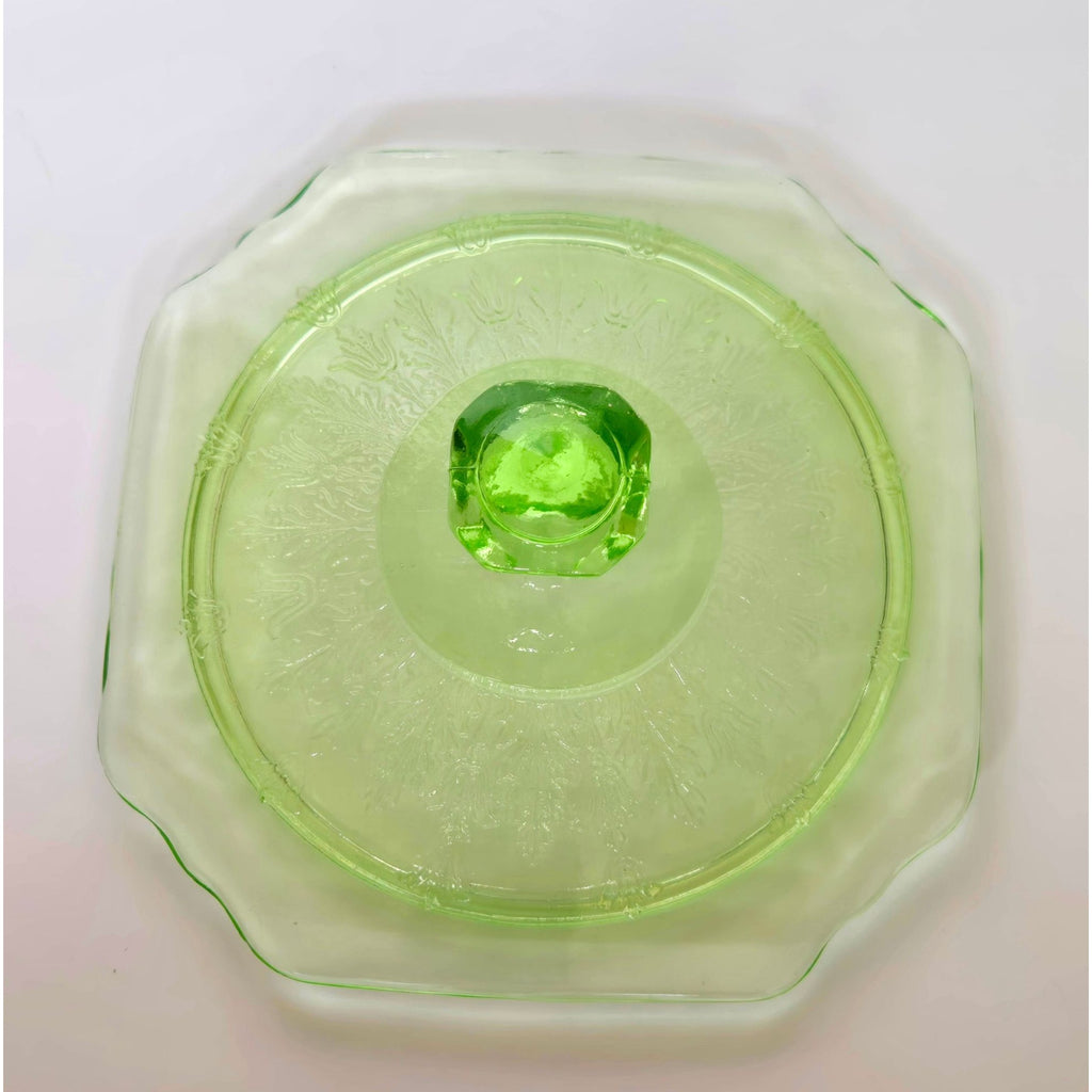 Vintage Anchor Hocking Uranium Glass Jar / Canister With Lid Glows
