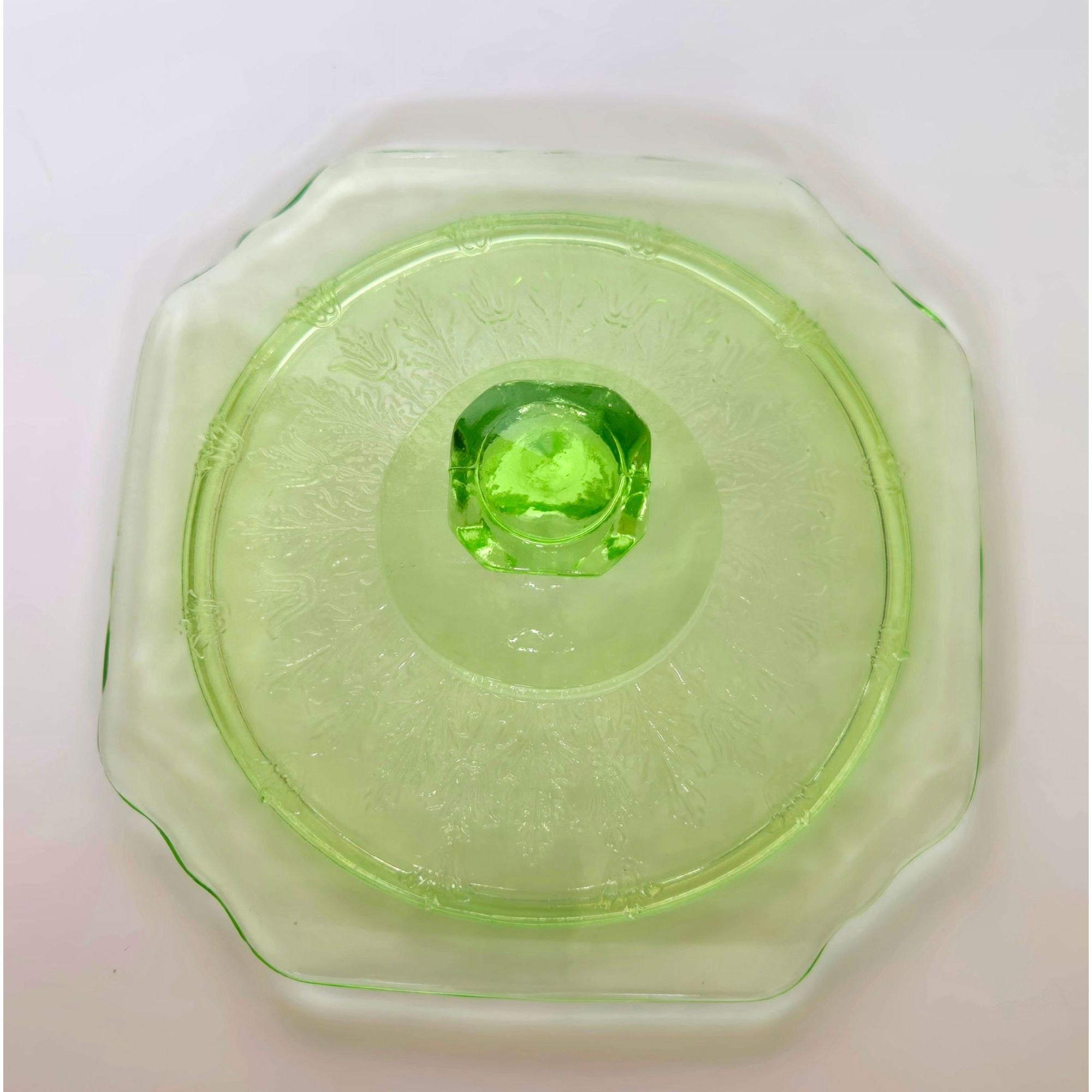 Vintage Anchor Hocking Uranium Glass Jar / Canister With Lid Glows