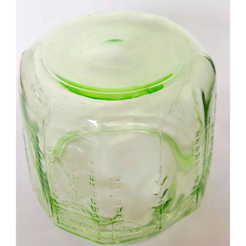 Vintage Anchor Hocking Uranium Glass Jar / Canister With Lid Glows