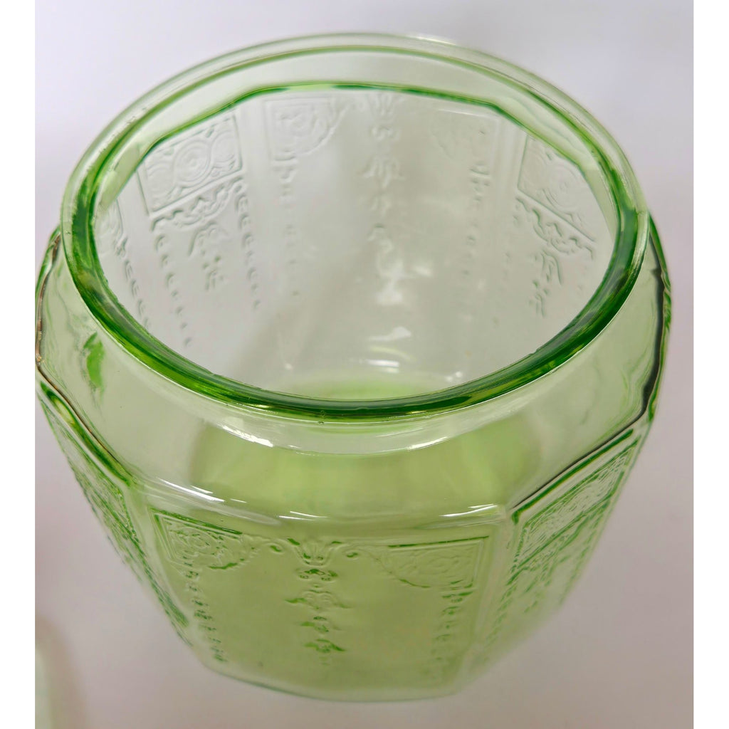 Vintage Anchor Hocking Uranium Glass Jar / Canister With Lid Glows