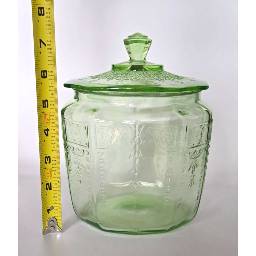 Vintage Anchor Hocking Uranium Glass Jar / Canister With Lid Glows