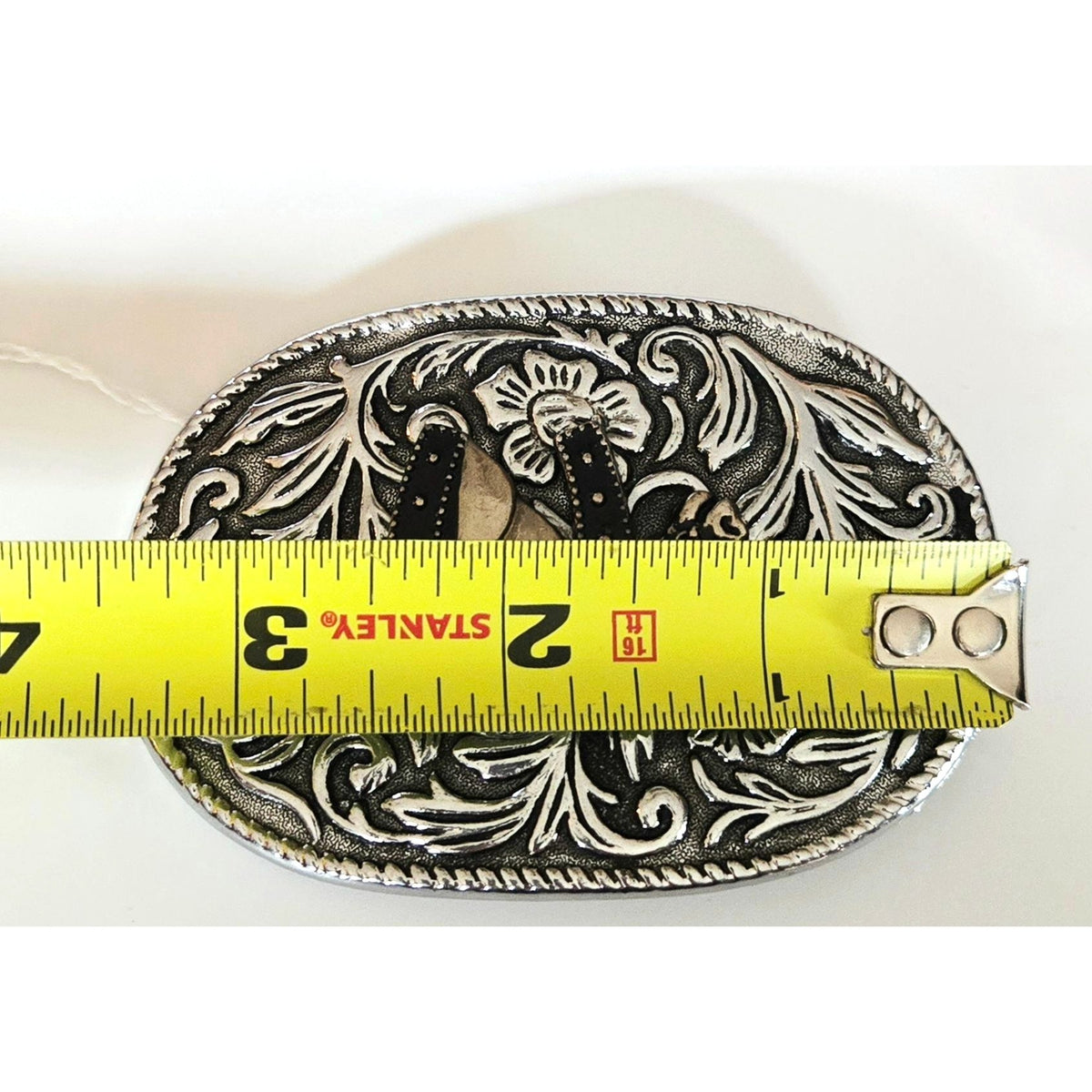 Vintage Horsehead Western Belt Buckle Silver-Tone Floral Design 3.5" x 2.5"
