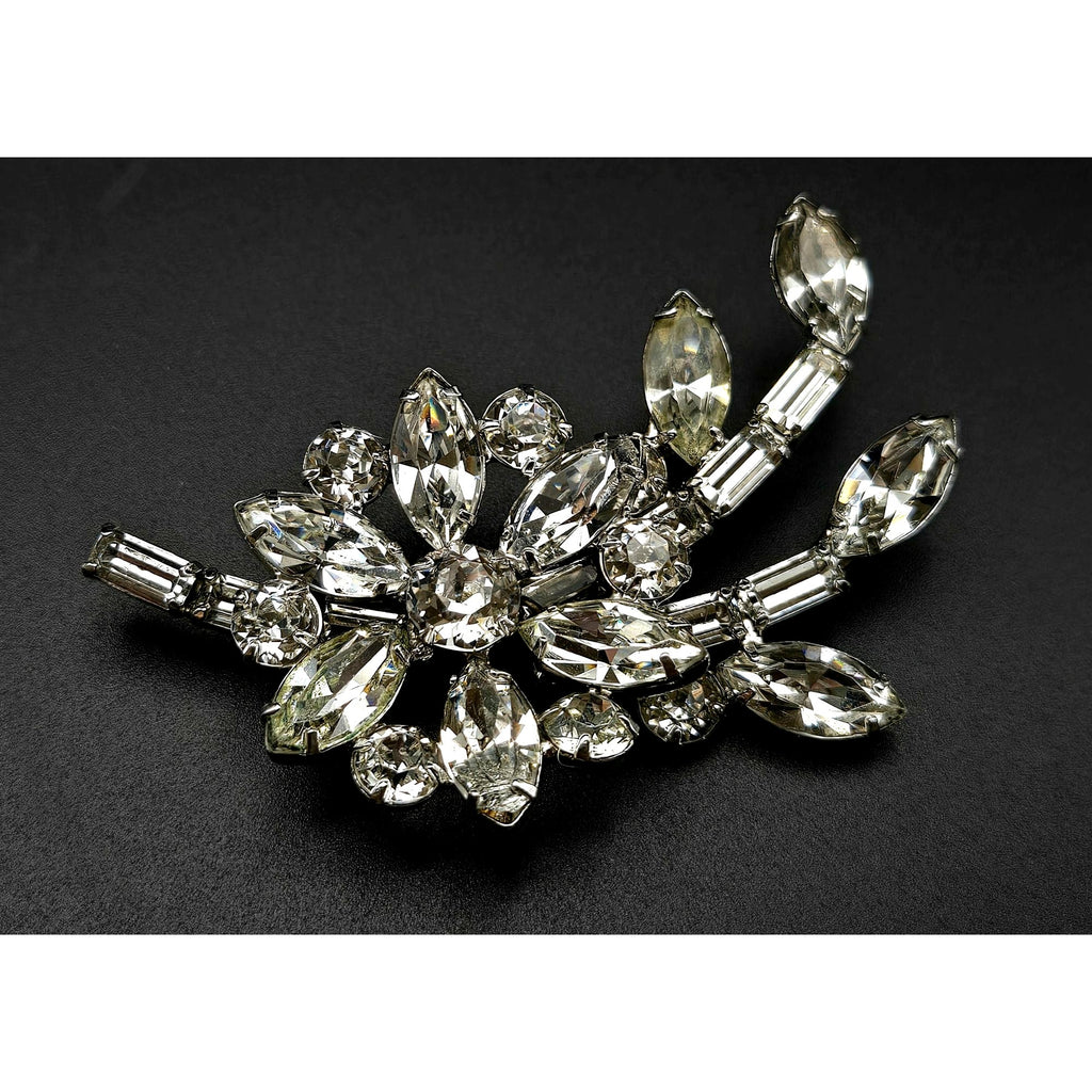 Vintage Kramer Of New York Large Rhinestone Floral Brooch Pin 3.5"