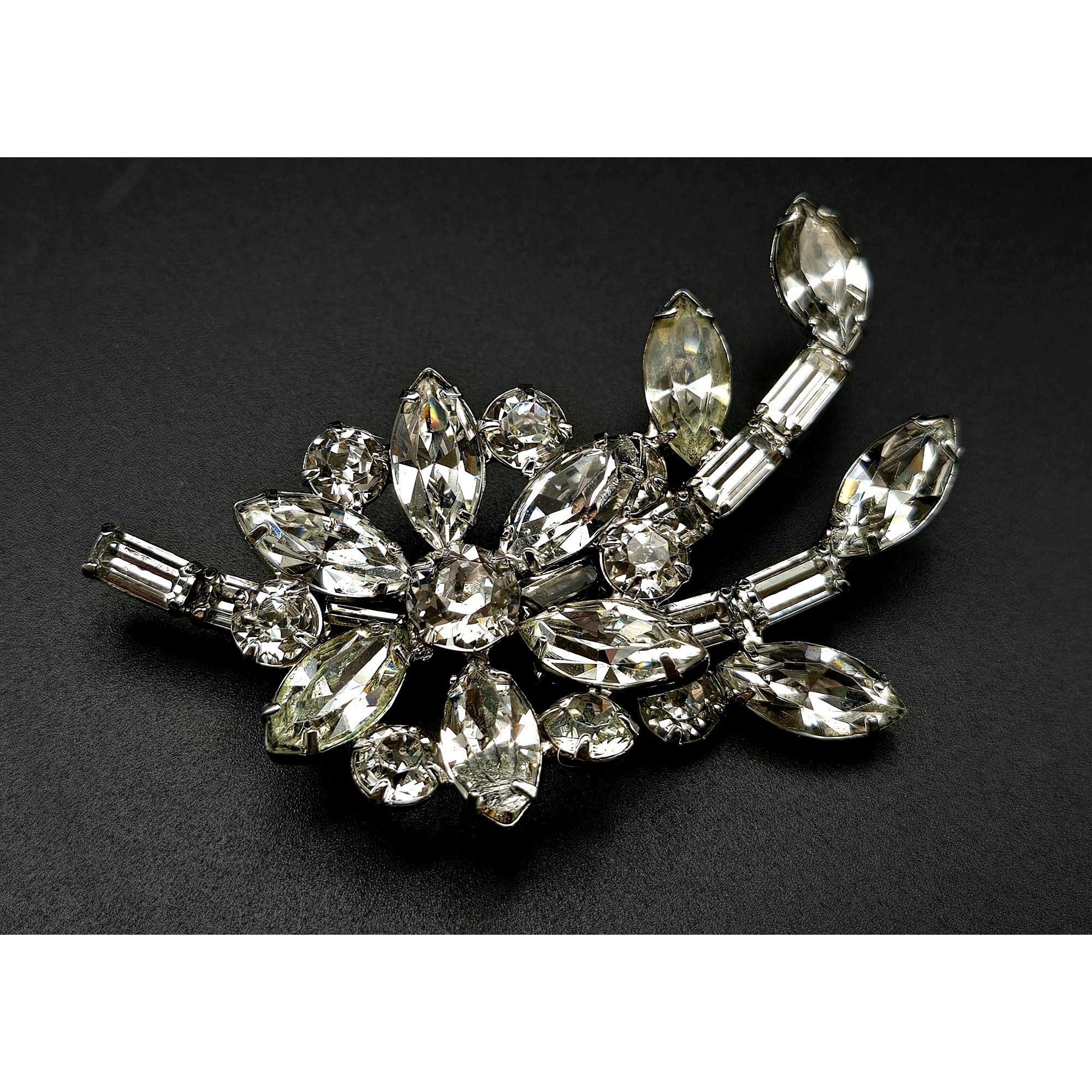 Vintage Kramer Of New York Large Rhinestone Floral Brooch Pin 3.5"