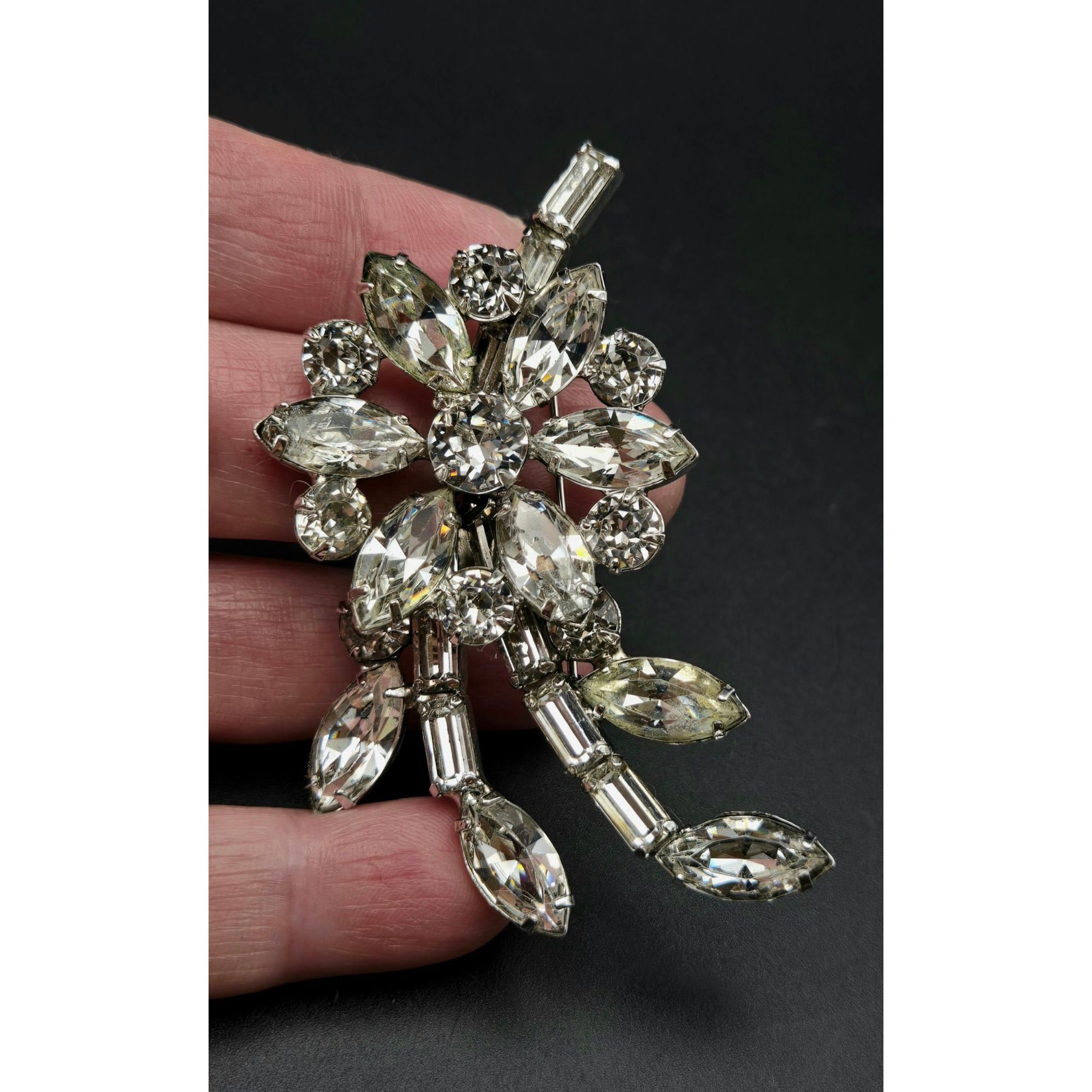 Vintage Kramer Of New York Large Rhinestone Floral Brooch Pin 3.5"