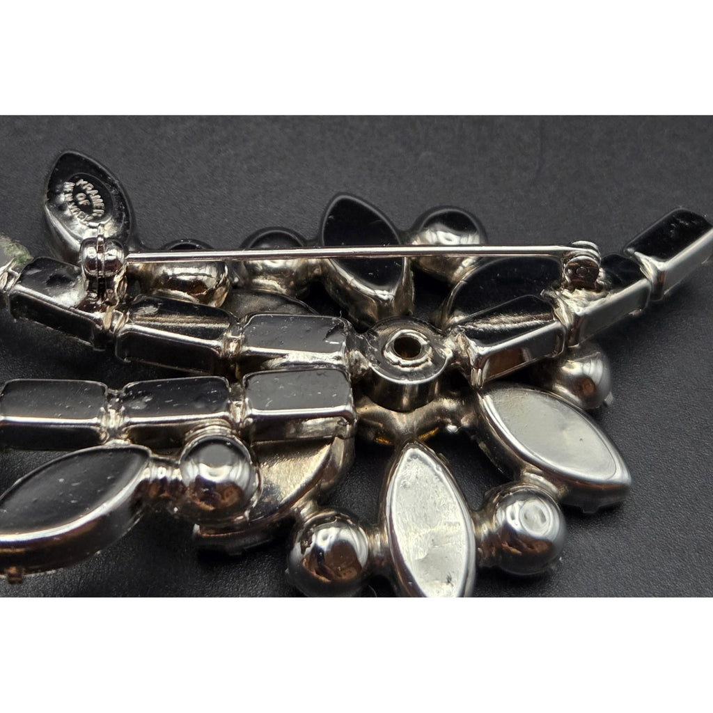 Vintage Kramer Of New York Large Rhinestone Floral Brooch Pin 3.5"
